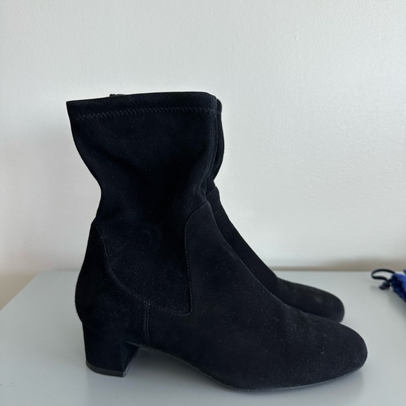 STUART WEITZMAN Siggy Bootie 55mm Suede Block Heel Sock Ankle Boots Black 6 / 36 - Picture 4 of 6